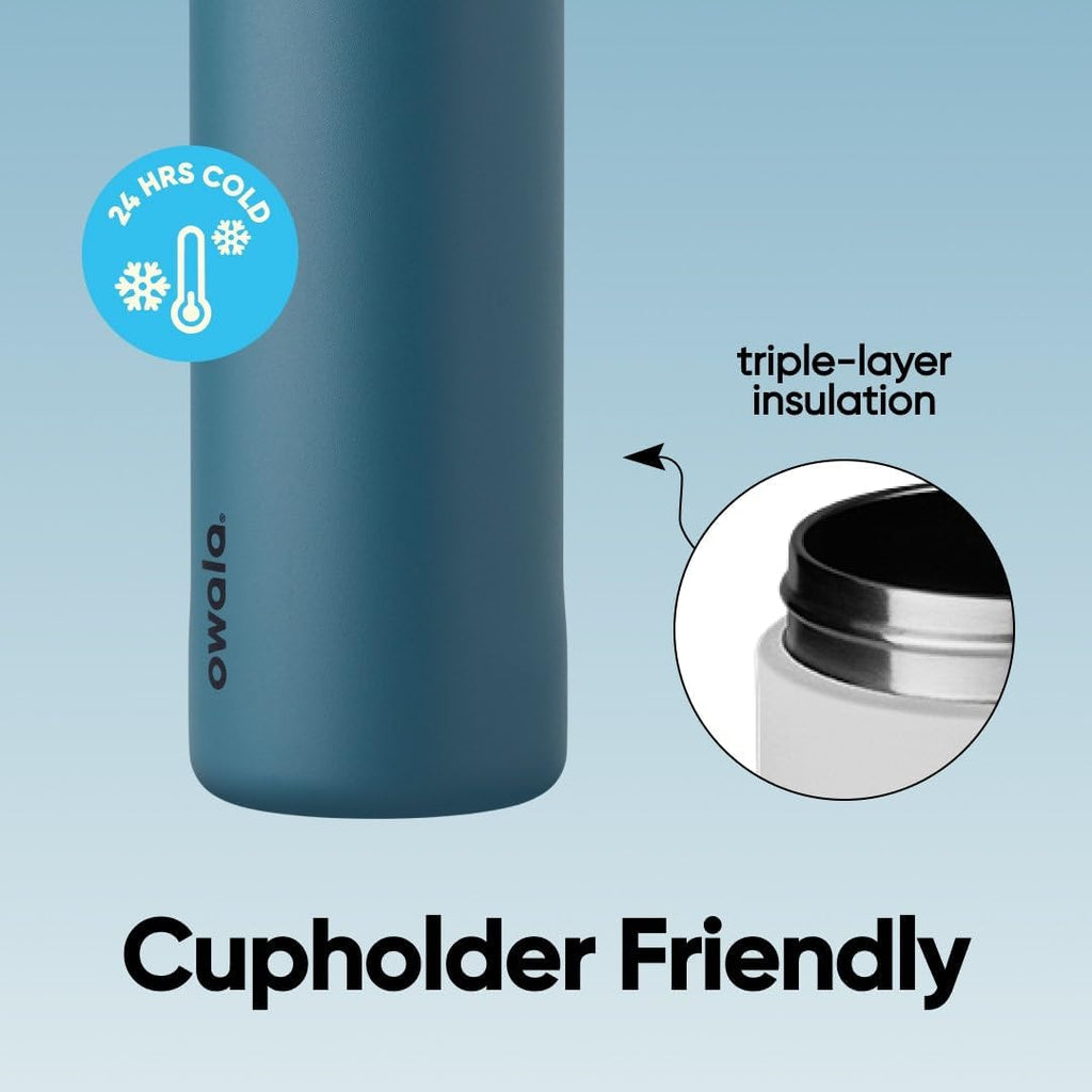 Owala - Botella de agua FreeSip de acero inoxidable con aislamiento, sin bisfenol A, incluye sorbete, para deportes y viajes, 24 oz, Denim