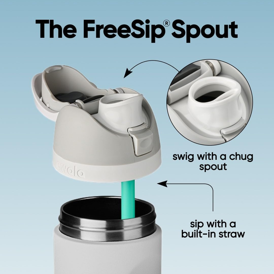 Owala - Botella de agua FreeSip de acero inoxidable con aislamiento, sin bisfenol A, incluye sorbete, para deportes y viajes, 24 oz, Denim