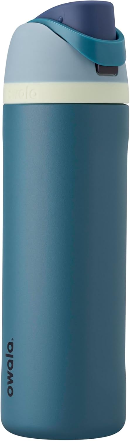 Owala - Botella de agua FreeSip de acero inoxidable con aislamiento, sin bisfenol A, incluye sorbete, para deportes y viajes, 24 oz, Denim